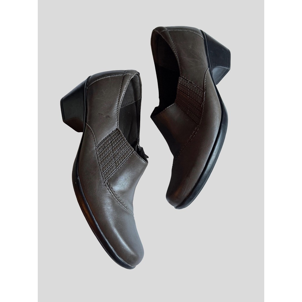Clarks Bendables Brown Leather Ankle Booties Side Zip Block Heel 67785 Size 10N